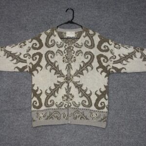 Vintage Express Tricot Cardigan‎ Sweater Womens M Brown Beige Mohair Wool Blend